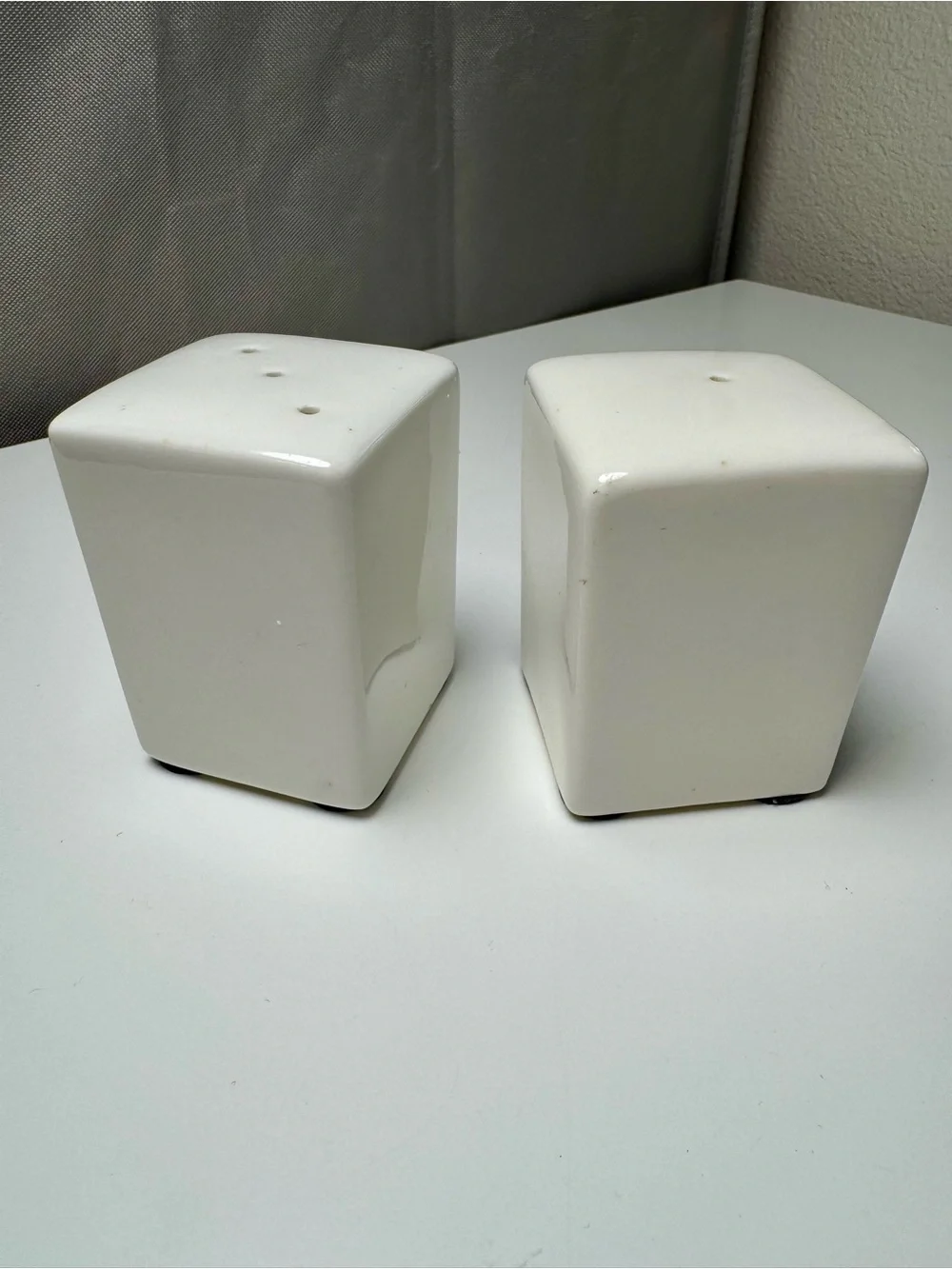 White Ceramic Salt and Pepper Shakers - Modern Square Set
